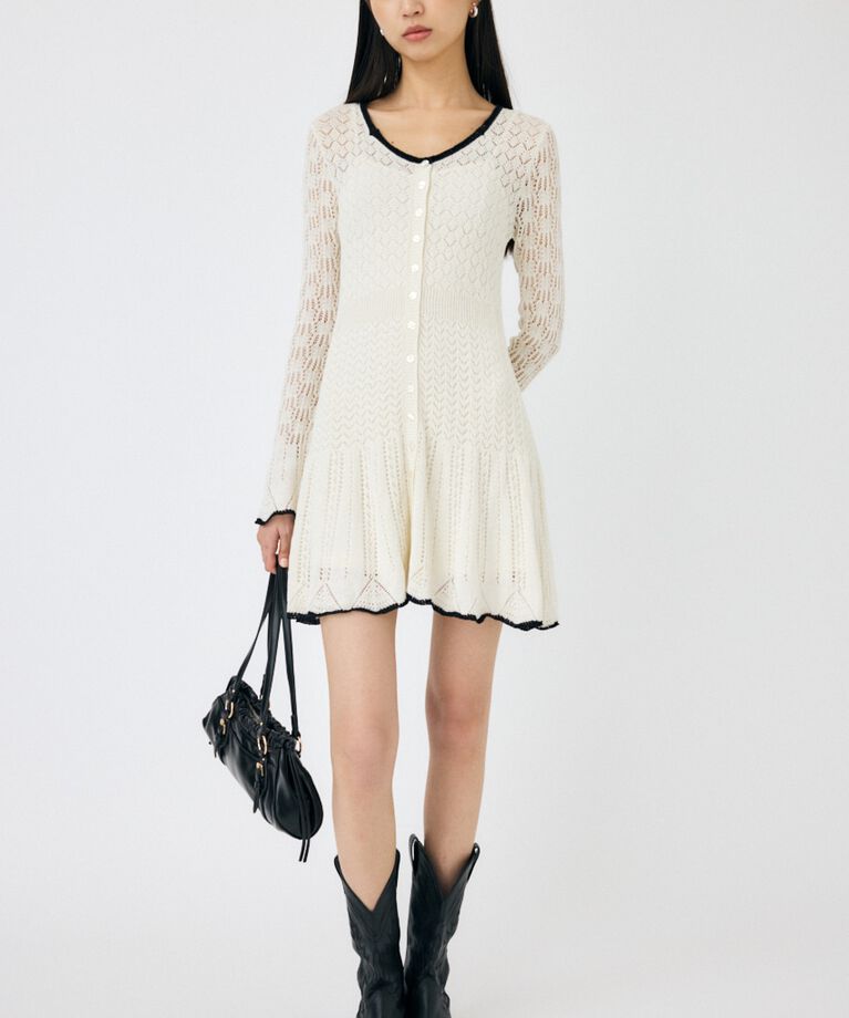 MOUSSY「EYELET LACE KNIT ミニドレス」|ワンピース|