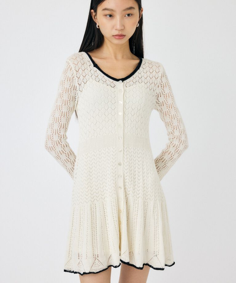 MOUSSY「EYELET LACE KNIT ミニドレス」|ワンピース|