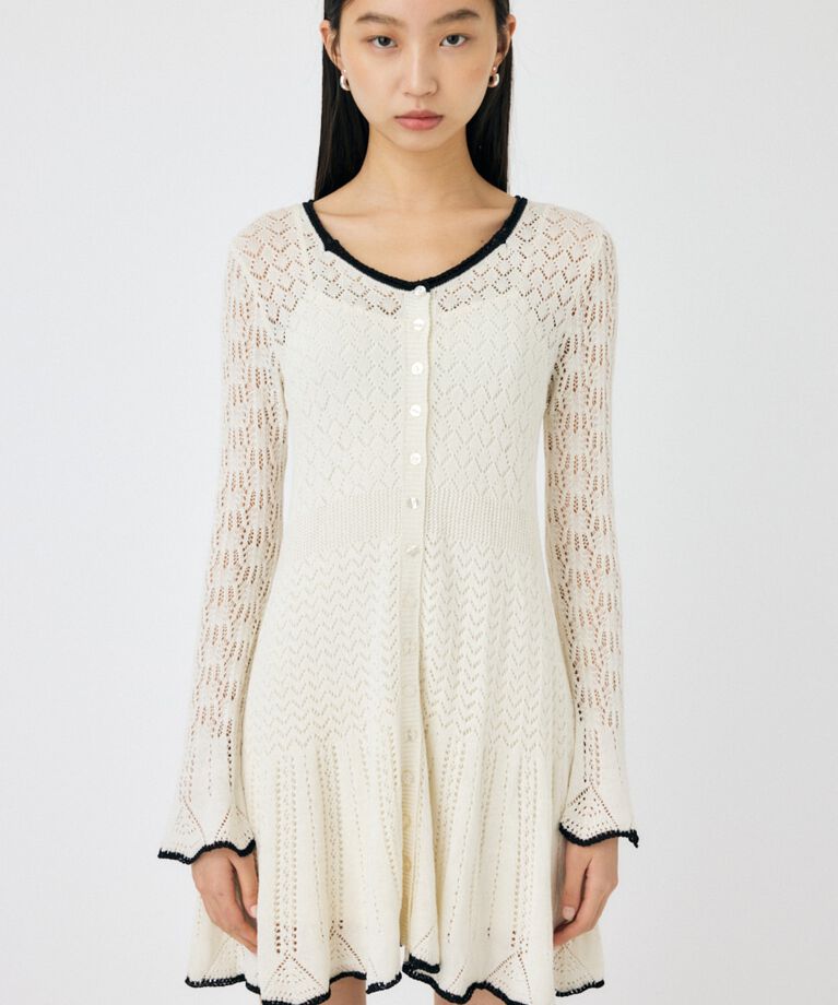 MOUSSY「EYELET LACE KNIT ミニドレス」|ワンピース|
