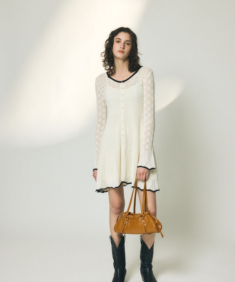 MOUSSY「EYELET LACE KNIT ミニドレス」|ワンピース|