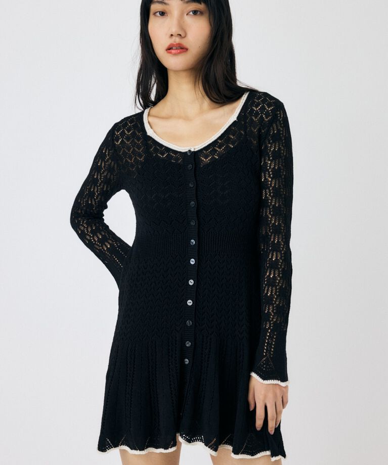 MOUSSY「EYELET LACE KNIT ミニドレス」|ワンピース|BLK