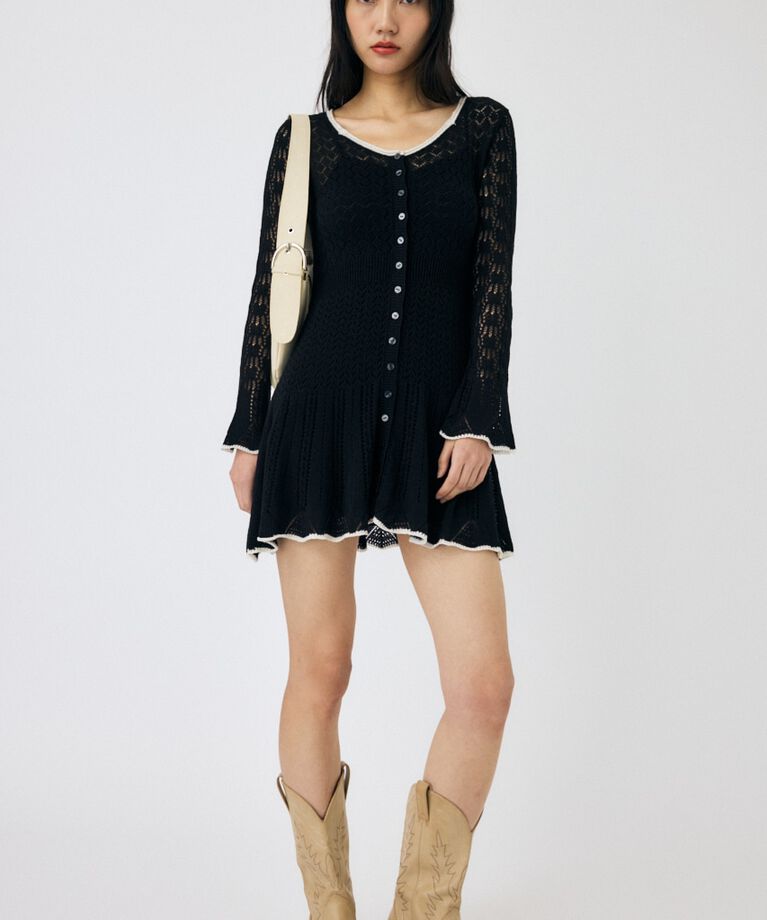 MOUSSY「EYELET LACE KNIT ミニドレス」|ワンピース|