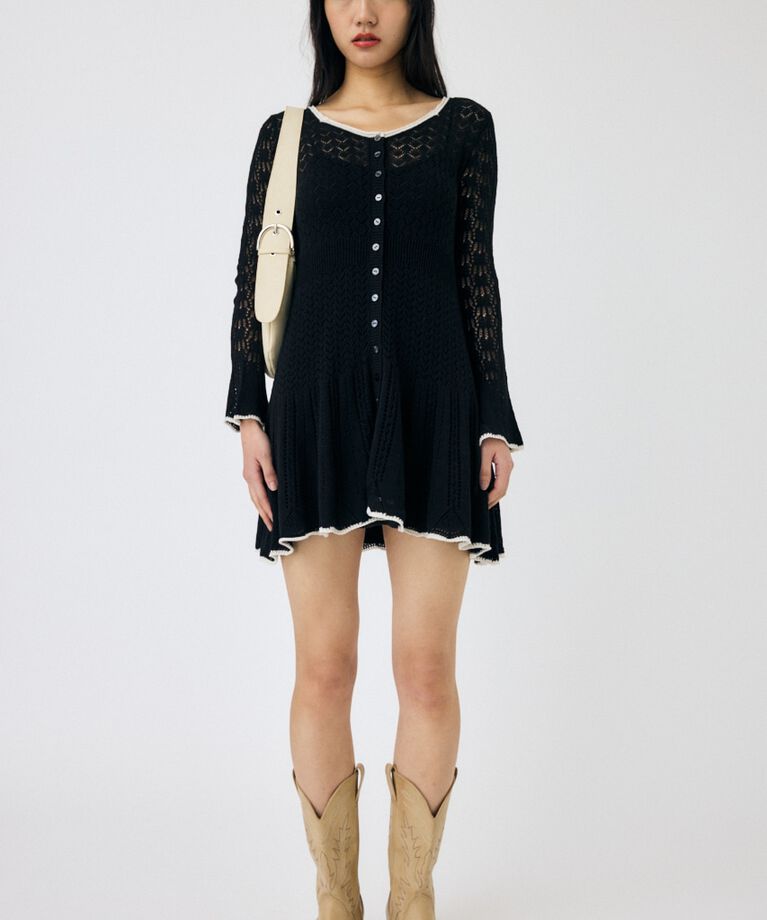 MOUSSY「EYELET LACE KNIT ミニドレス」|ワンピース|