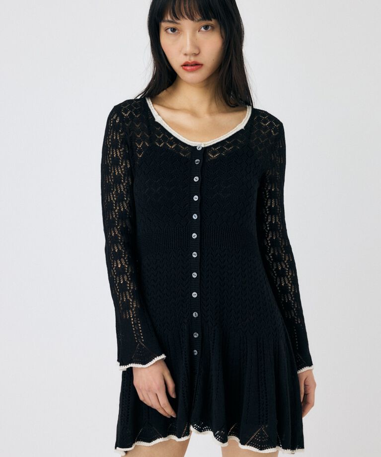 MOUSSY「EYELET LACE KNIT ミニドレス」|ワンピース|