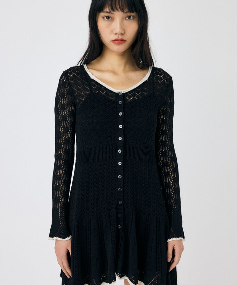 MOUSSY「EYELET LACE KNIT ミニドレス」|ワンピース|