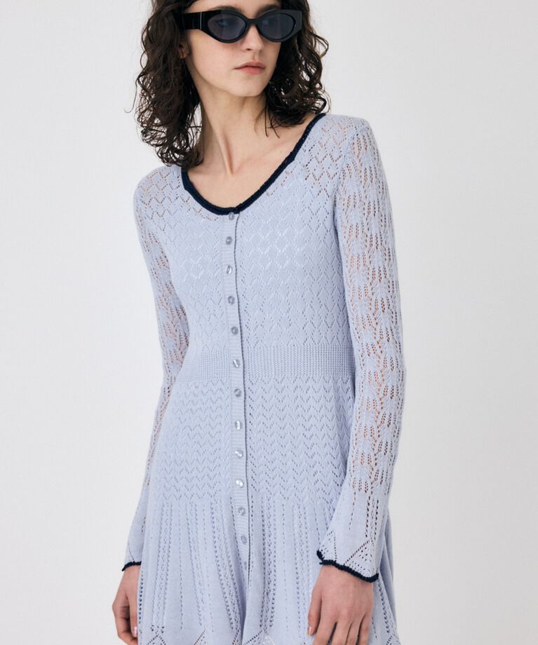 MOUSSY「EYELET LACE KNIT ミニドレス」|ワンピース|L/BLU1