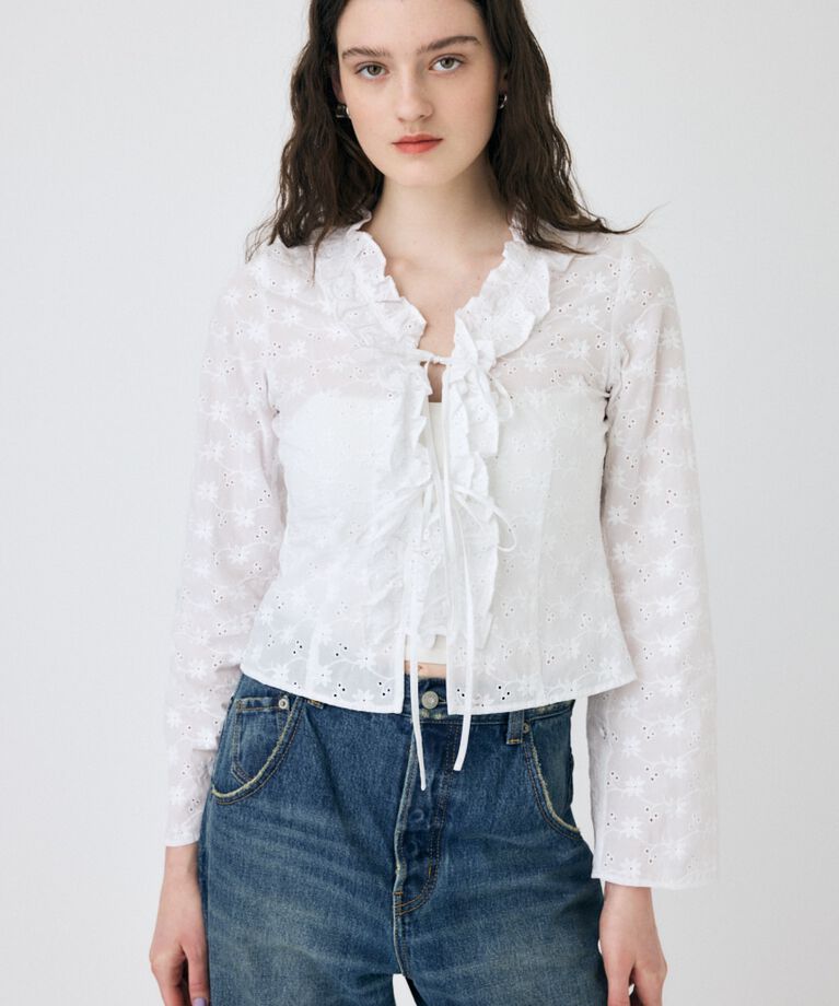 MOUSSY「FRONT TIE EYELET シャツ」|シャツ・ブラウス|WHT