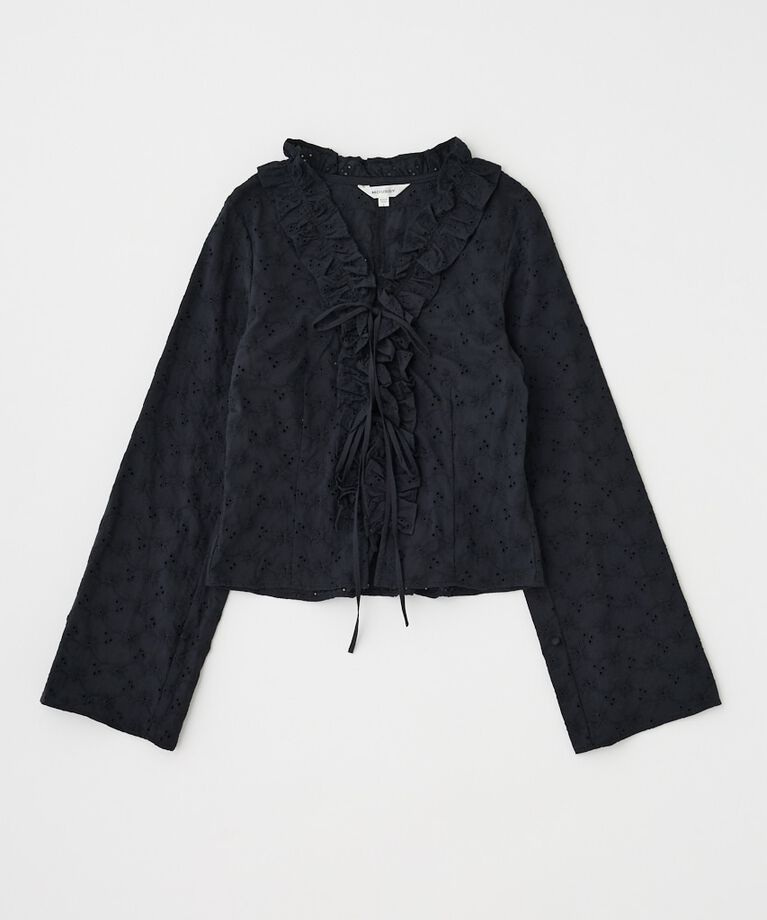 MOUSSY「FRONT TIE EYELET シャツ」|シャツ・ブラウス|BLK