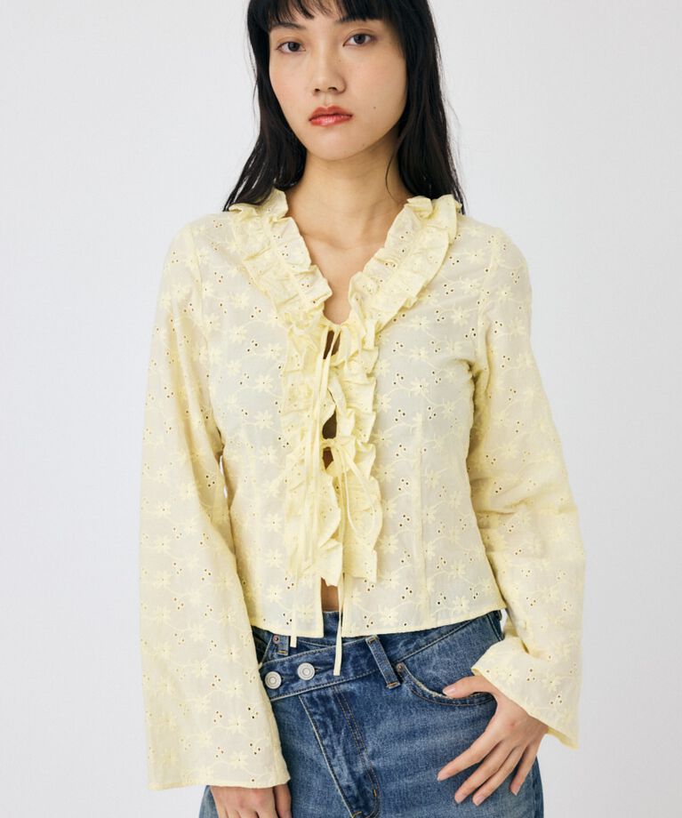 MOUSSY「FRONT TIE EYELET シャツ」|シャツ・ブラウス|L/YEL1