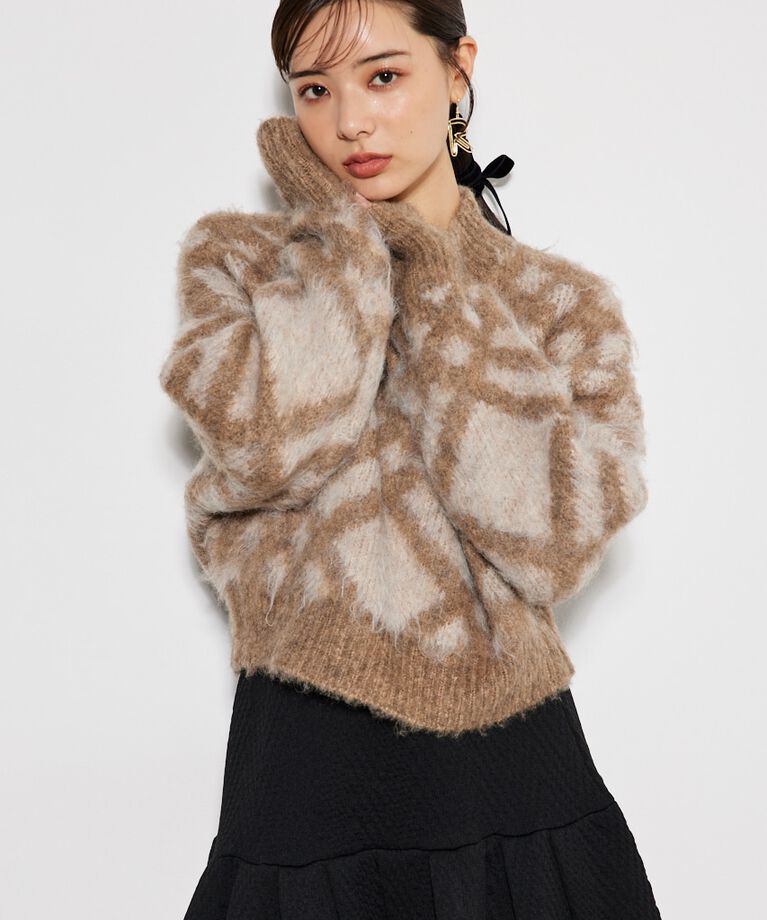 rienda「バイアスチェックニット TOP」|ニット・セーター|BRN