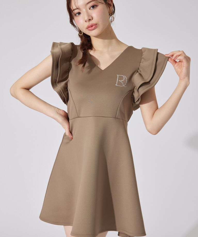 rienda「RDショルダーフリルカットミニワンピース」|ワンピース|BRN