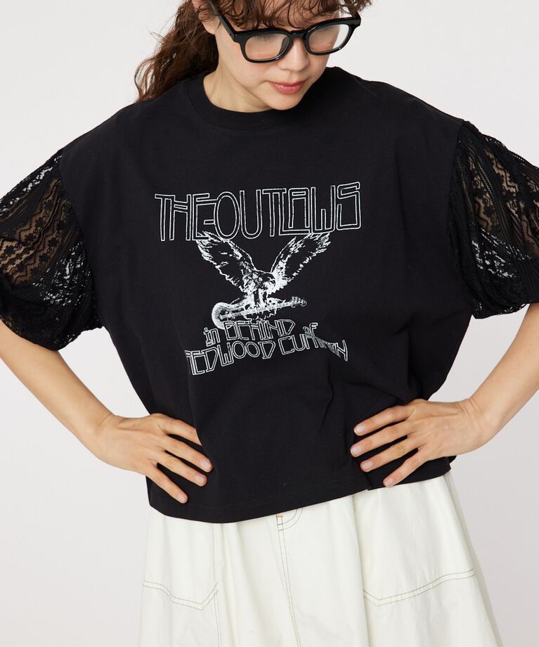 RODEO CROWNS「レーススリーブトップス」|Tシャツ・カットソー|BLK