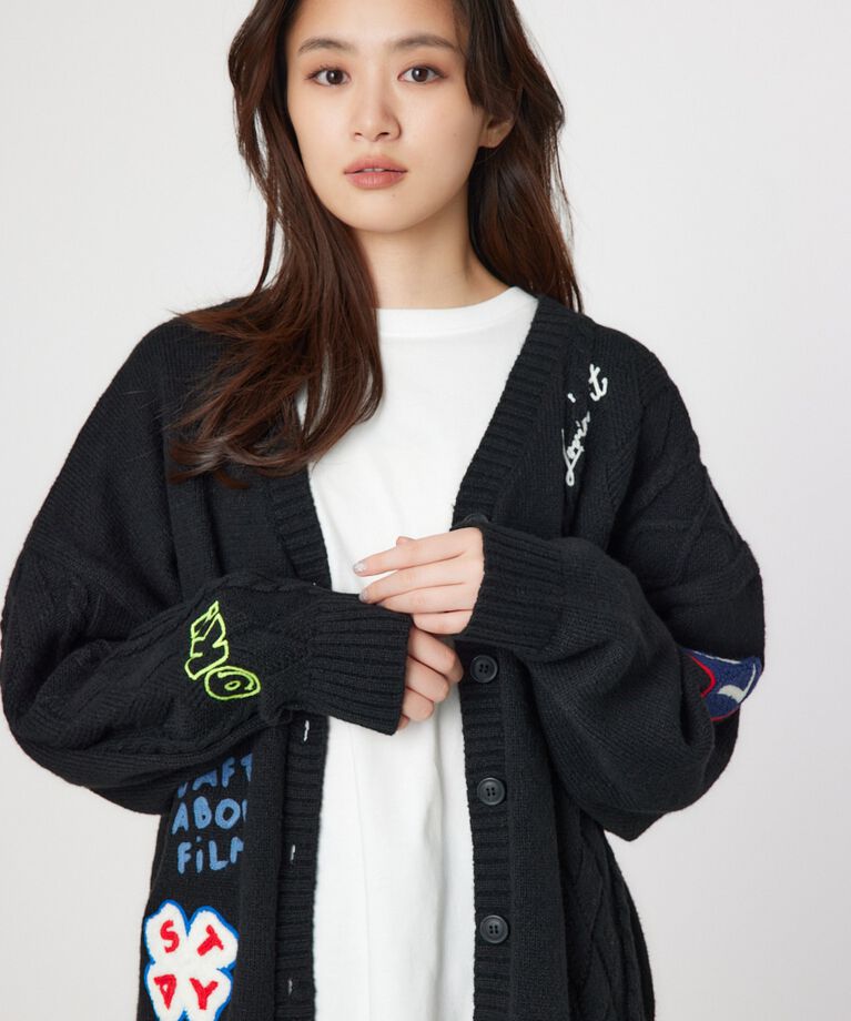 RODEO CROWNS「EMB MOTIFSケーブルカーディガン」|カーディガン|BLK