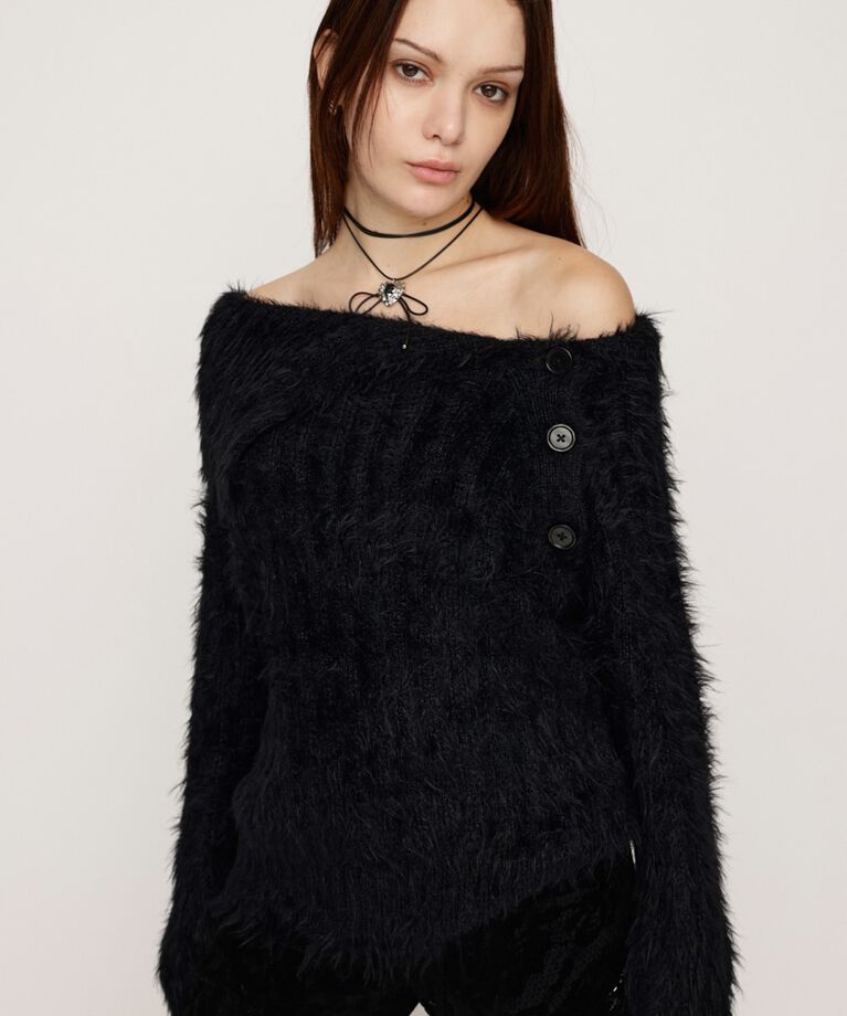 SLY「SIDE BUTTON SHAGGY チュニック」|ニット・セーター|BLK