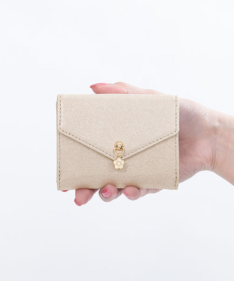 MARY QUANT「ラメフィルム ミニウォレット」|財布|ベージュ