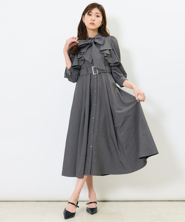 アンドクチュール「ストライプフリルケープワンピース」|ワンピース|gray/borderｽﾄﾗｲﾌﾟ