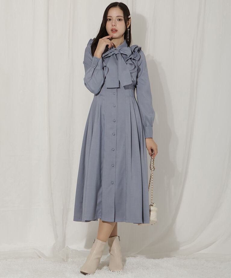 WILLSELECTION「ペタルフリルリボンタイシャツワンピース」|ワンピース|ブルー