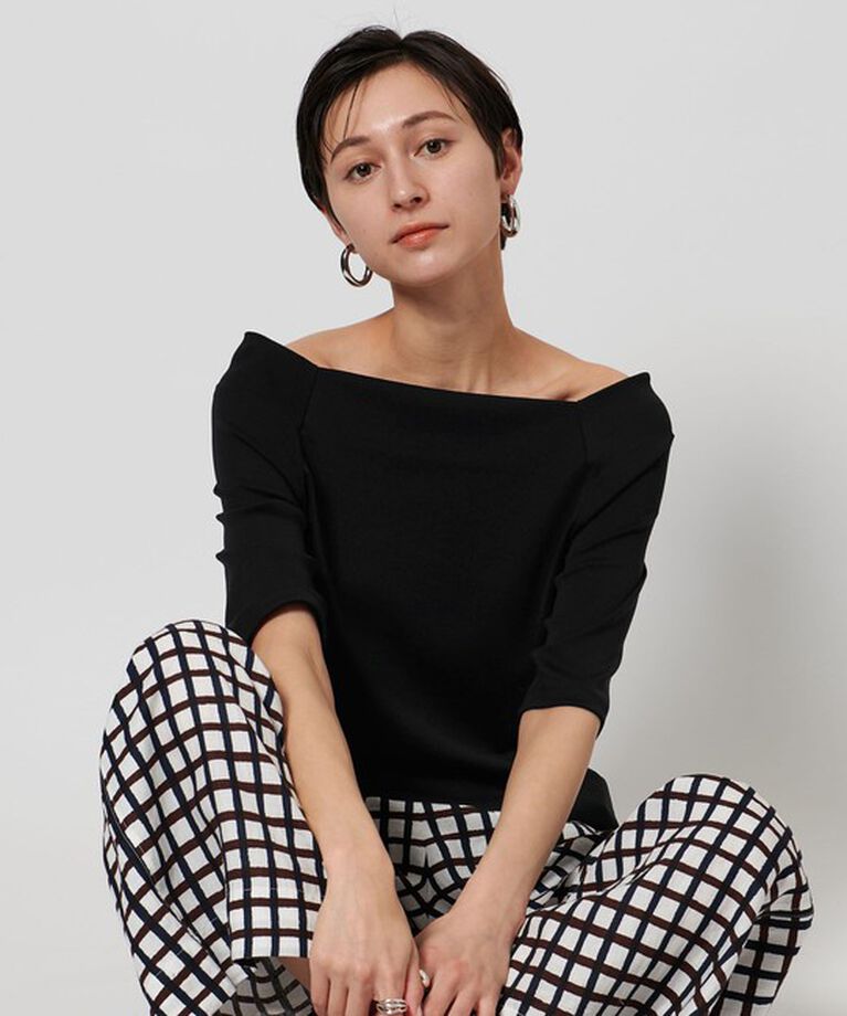UNITED ARROWS「スクープドネック ハーフスリーブ カットソー」|Tシャツ・カットソー|BLACK