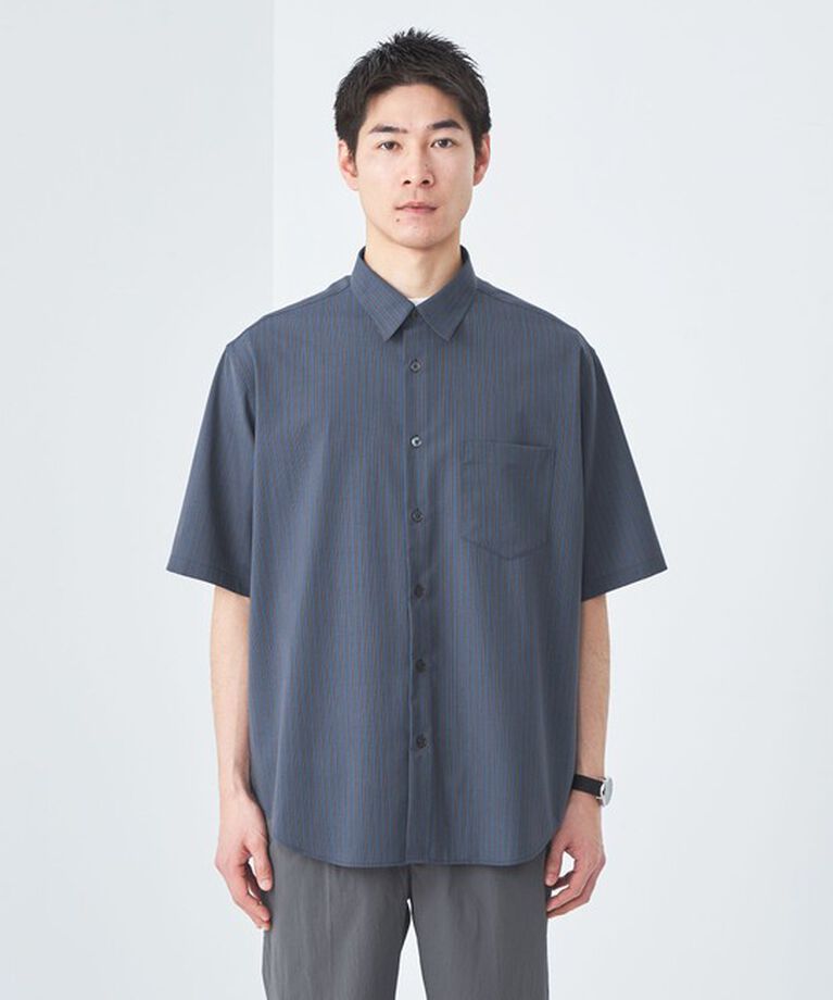 UNITED ARROWS green label relaxing「ウォッシャブルトロ ジャストルーズ ストライプ 半袖 シャツ  -ストレッチ-」|シャツ・ブラウス|