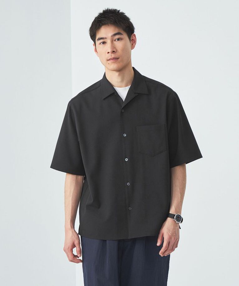 UNITED ARROWS green label relaxing「シャンブレー ツイル ジャストルーズ オープンカラー 半袖 シャツ -ストレッチ-」|シャツ・ブラウス|NAVY