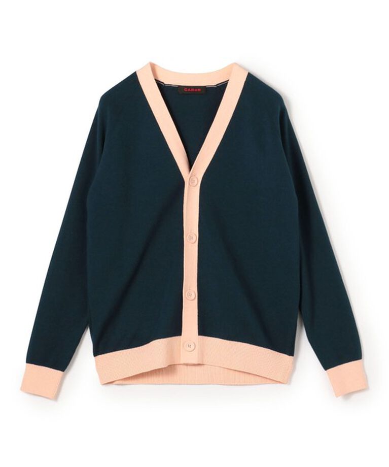 CABaN「CABaN コットンカシミヤ バイカラーVネックカーディガン」|カーディガン|56 グリーン×ピンク