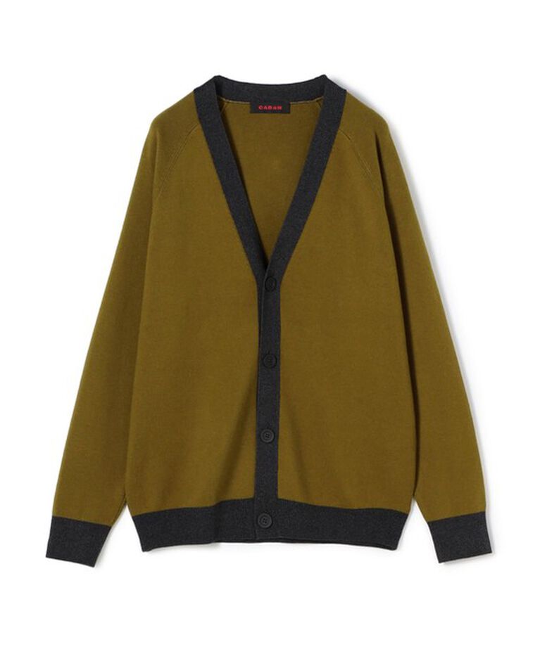 CABaN「CABaN コットンカシミヤ バイカラーVネックカーディガン」|カーディガン|58 カーキ×グレー