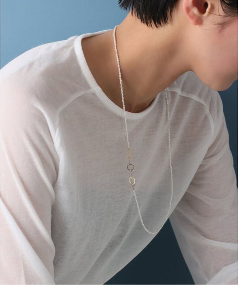 Lilas by Spick&Span「ライスパール*テクスチャーパーツロングネックレス K10」|ネックレス|