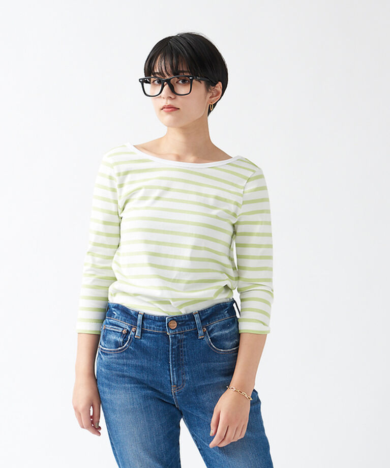 Rouge vif「バックVネック天竺ボーダープルオーバー」|Tシャツ・カットソー|ライム