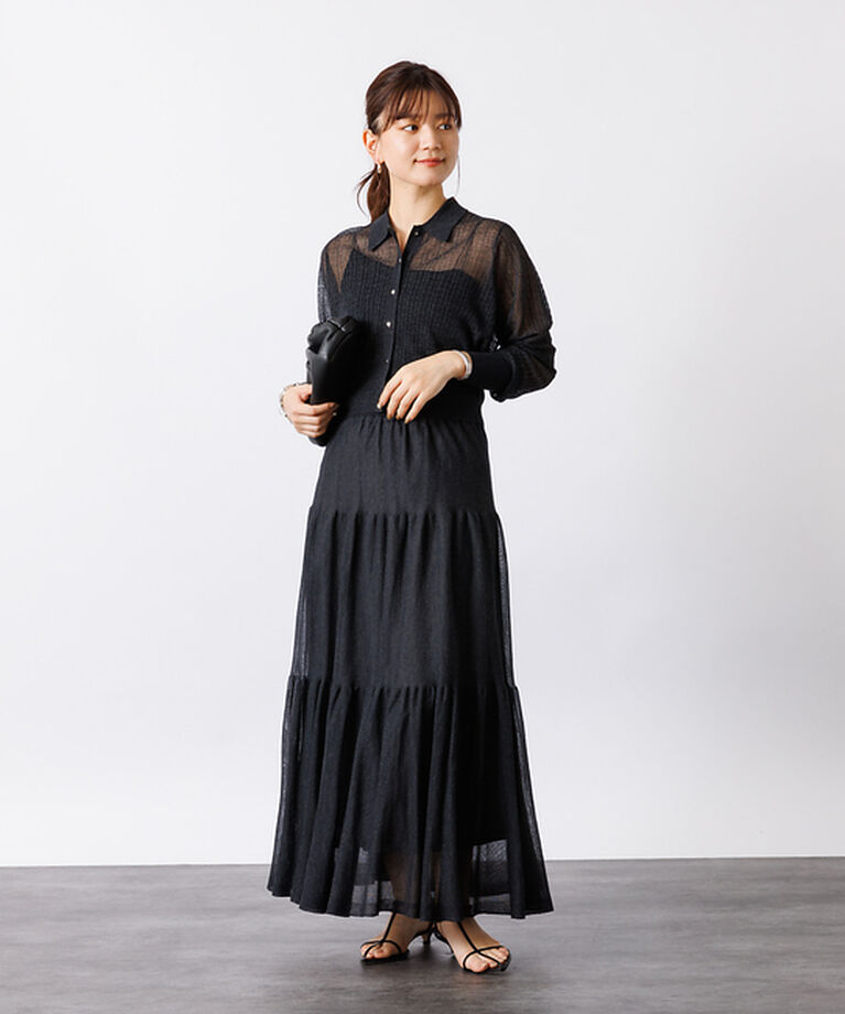Rouge vif「【セットアップ対応】シアー格子リブニットカーディガン」|カーディガン|