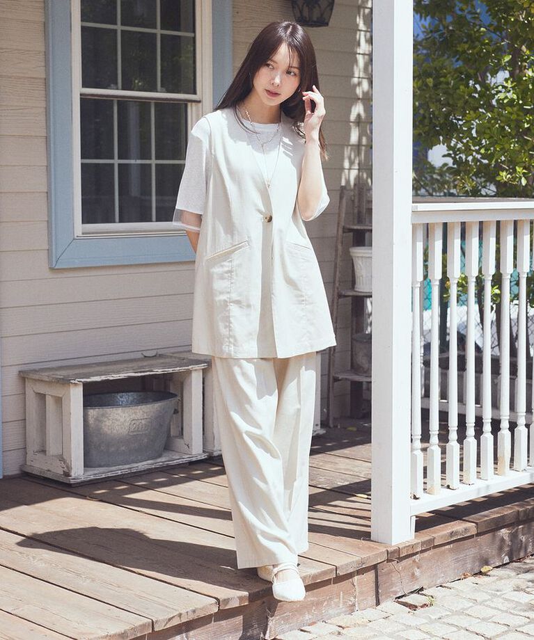 earth music&ecology「リラックスイージーパンツ　25SS リネン 接触冷感 UVカット セットアップ可 夏」|その他|