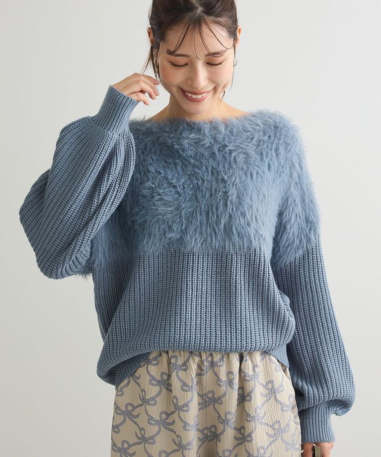 Green Parks「・Petit Fleur シャギーキリカエニット」|ニット・セーター|サックスブルー