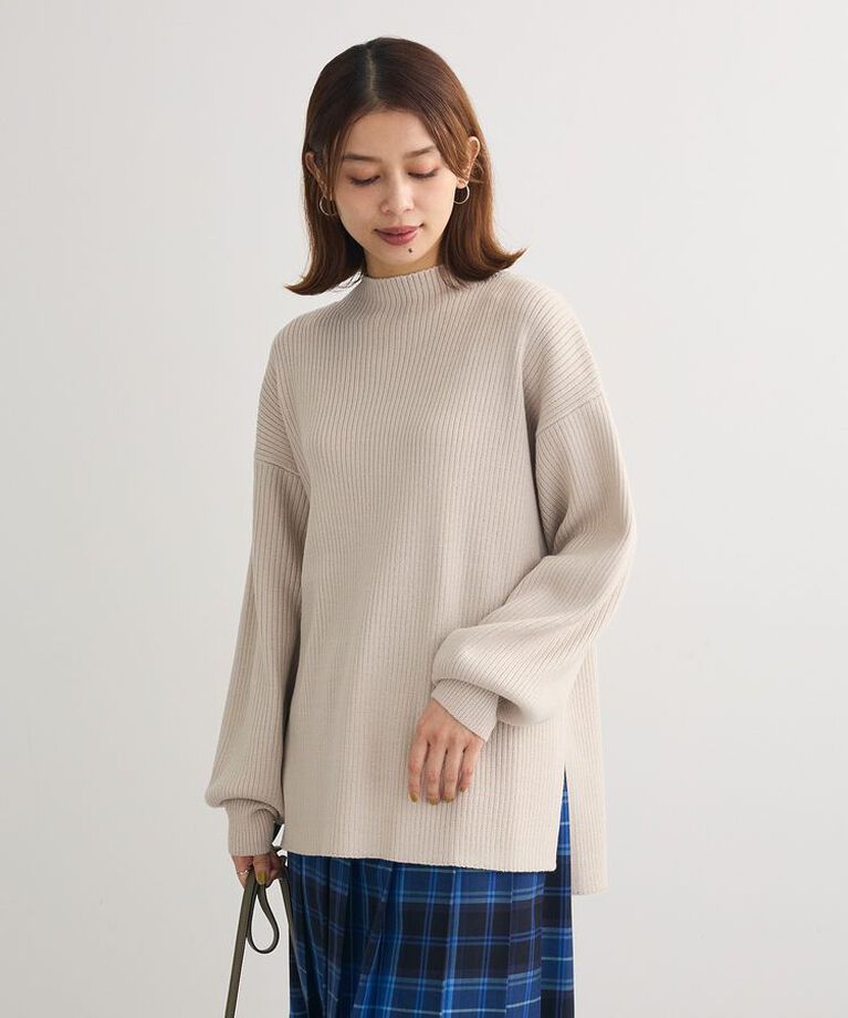 Green Parks「洗えるボトルネックリブニットプルオーバー」|ニット・セーター|Light Gray