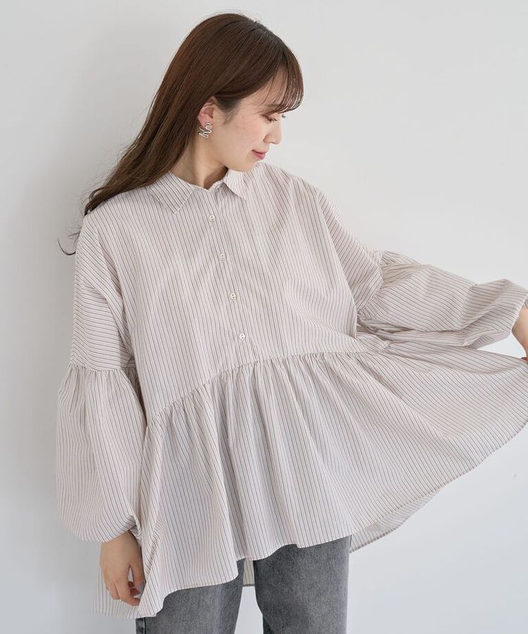 Green Parks「・ELENCARE DUE ストライプシャツチュニック」|シャツ・ブラウス|Beige