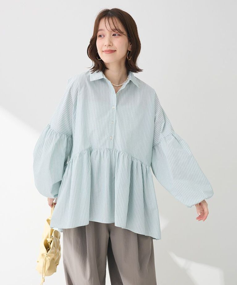 Green Parks「・ELENCARE DUE ストライプシャツチュニック」|シャツ・ブラウス|Mint