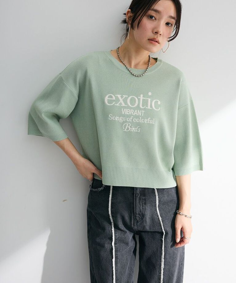 Green Parks「・ELENCARE DUE ロゴ刺繍6分袖ニット」|ニット・セーター|Green