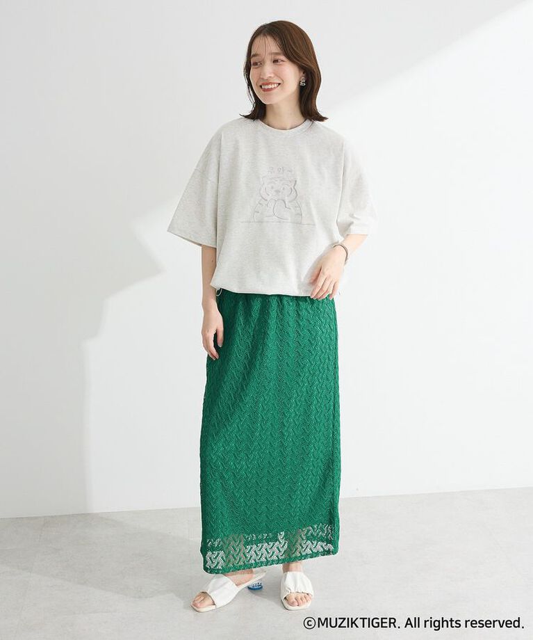 Green Parks「ムジークタイガー/裾ドロスト刺繍Tシャツ」|Tシャツ・カットソー|