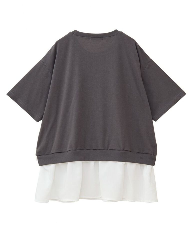 Green Parks「裾フリルドッキング5分袖プルオーバー」|Tシャツ・カットソー|