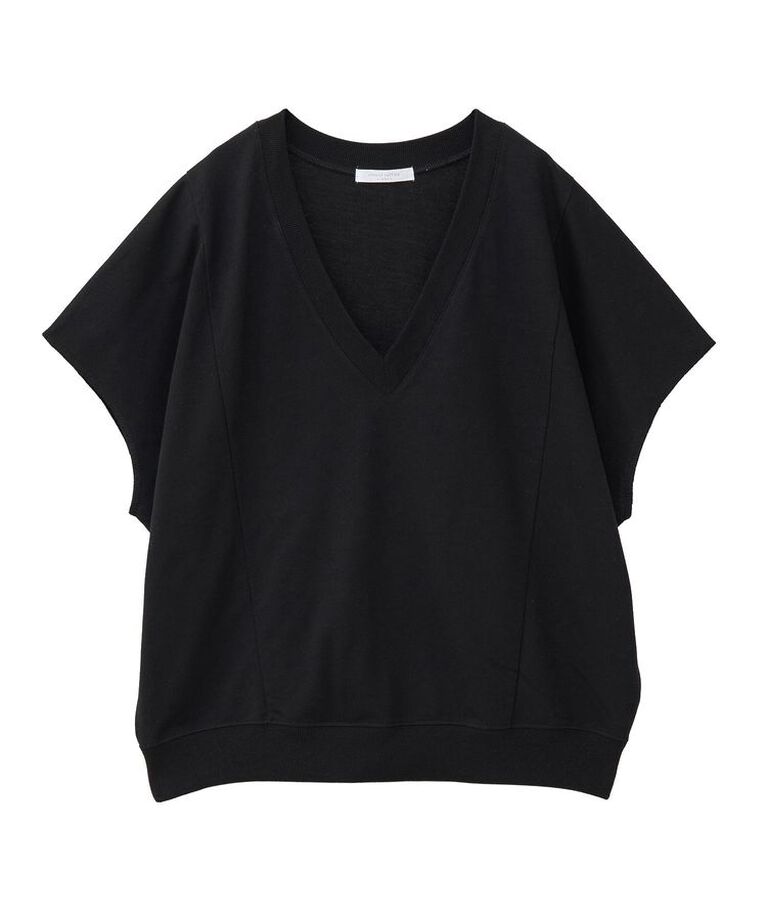 Green Parks「深Vネックミニ裏毛フレンチスリーブプルオーバー」|Tシャツ・カットソー|Black