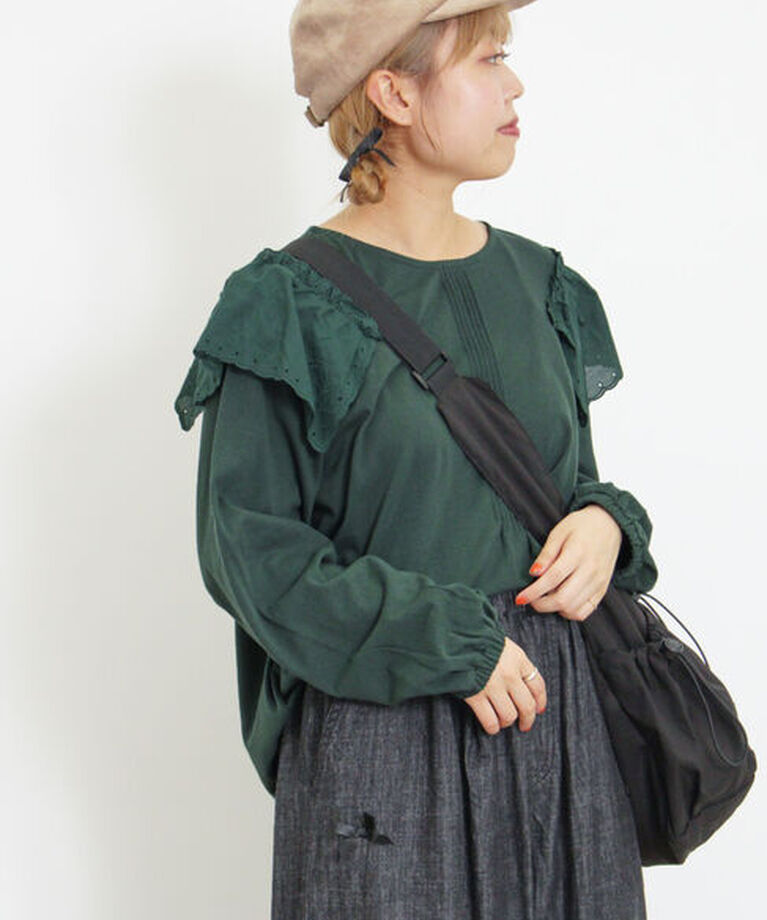 Samansa Mos2「肩ハンカチ刺繍レースカットソー」|Tシャツ・カットソー|グリーン