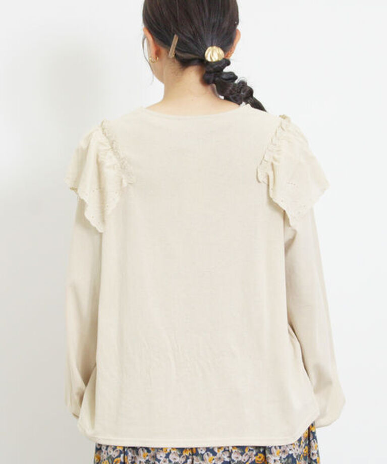 Samansa Mos2「肩ハンカチ刺繍レースカットソー」|Tシャツ・カットソー|