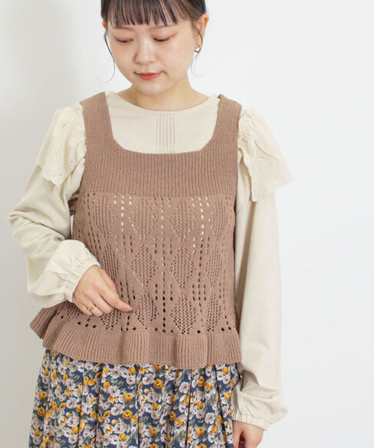 Samansa Mos2「肩ハンカチ刺繍レースカットソー」|Tシャツ・カットソー|