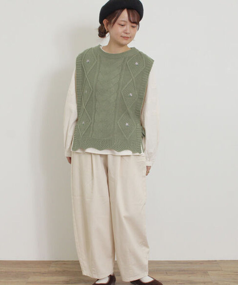 Samansa Mos2「花刺繍脇リボンベスト」|ダウンベスト・ベスト|