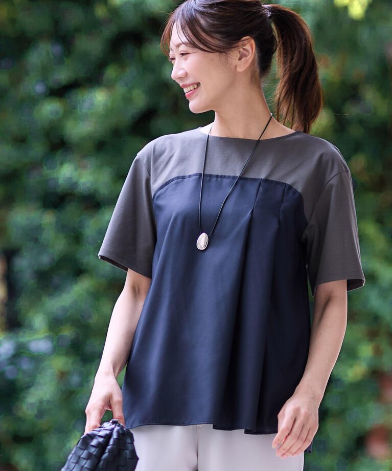 Reflect「【UVカット／接触冷感／マシンウォッシュ可能】レイヤード風ジャージブラウス」|Tシャツ・カットソー|カーキ(029)