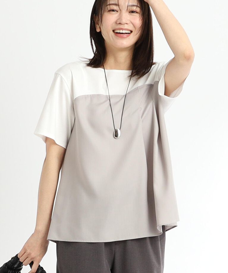 Reflect「【UVカット／接触冷感／マシンウォッシュ可能】レイヤード風ジャージブラウス」|Tシャツ・カットソー|オフホワイト(503