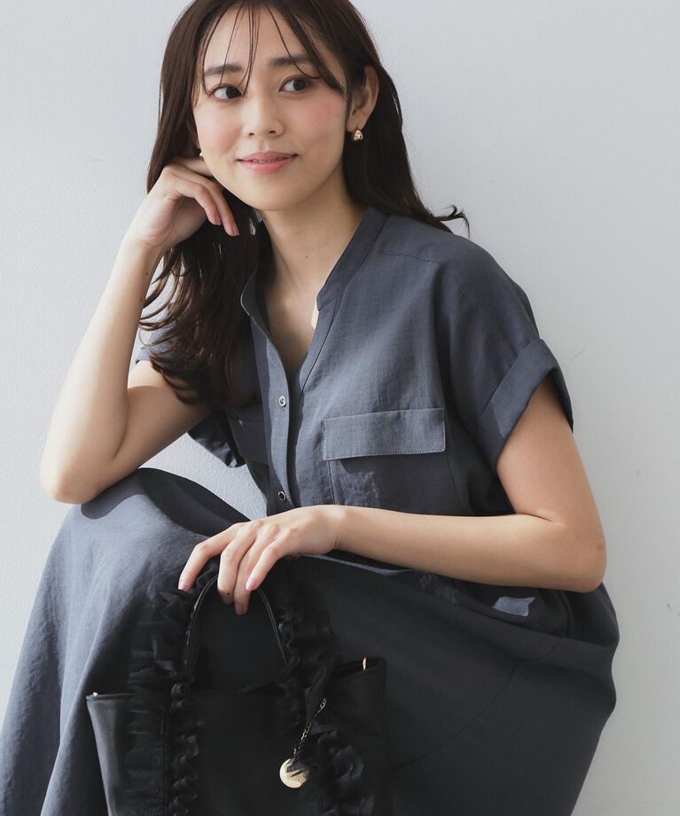 index「《6color/XS-LLsize》ダブルポケットスキッパーシャツワンピース【洗濯機洗い可/抗ピル/」|ワンピース|