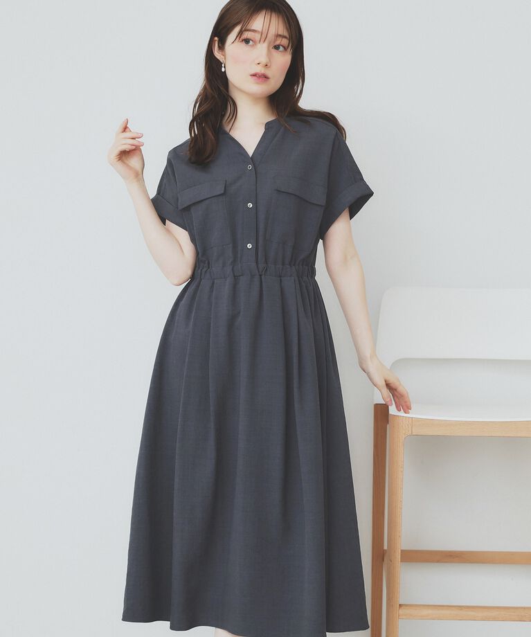 index「《6color/XS-LLsize》ダブルポケットスキッパーシャツワンピース【洗濯機洗い可/抗ピル/」|ワンピース|
