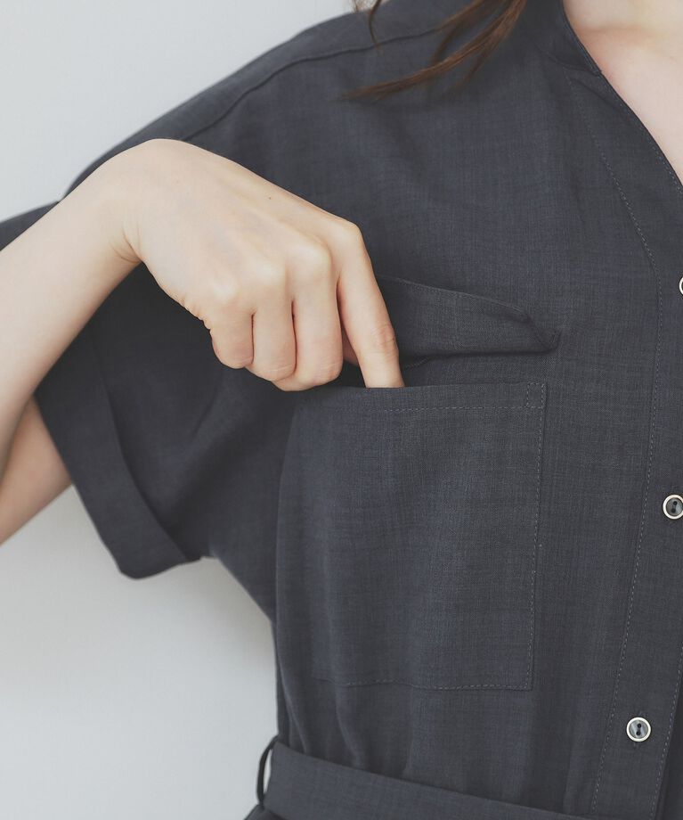index「《6color/XS-LLsize》ダブルポケットスキッパーシャツワンピース【洗濯機洗い可/抗ピル/」|ワンピース|