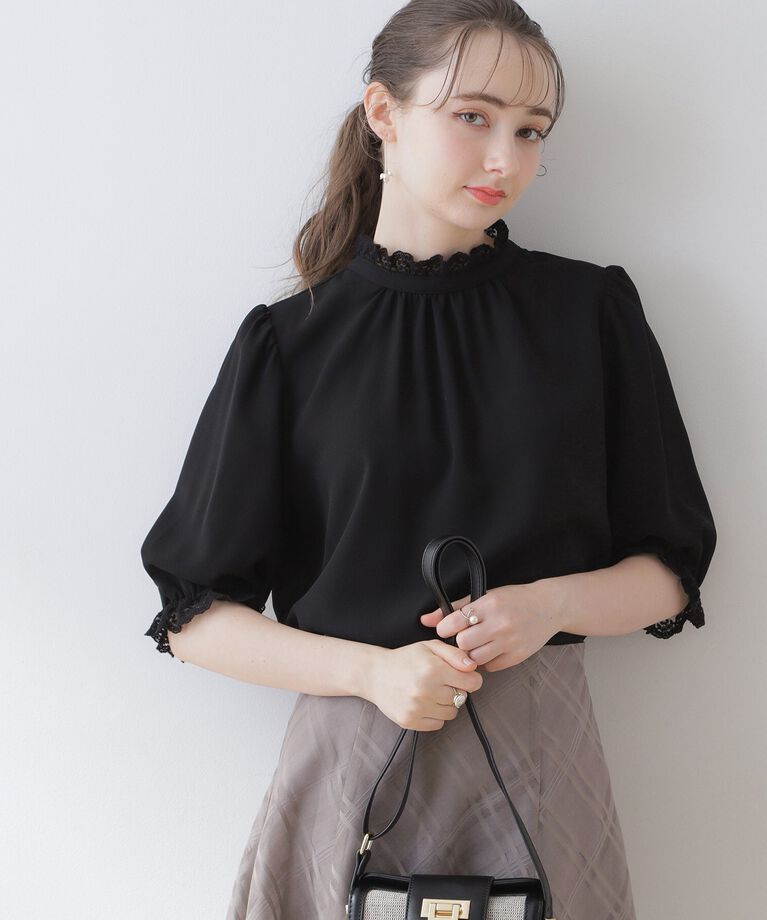 Couture broach「【上品華やか／二の腕カバー】5分袖エンブロレースブラウス」|シャツ・ブラウス|ﾌﾞﾗｯｸ(019)