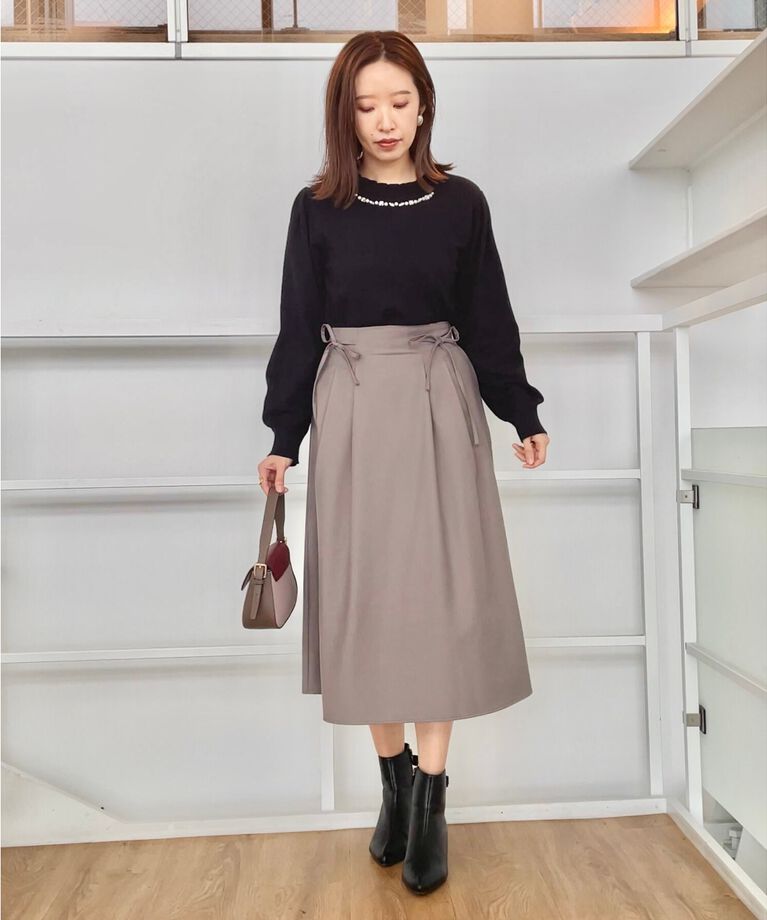 Couture broach「【キレイめコーデ・通勤にも】サイドリボンデザインフレアスカート」|スカート|