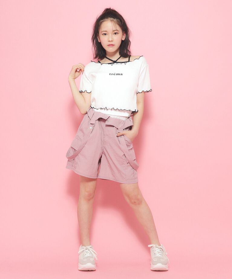 PINK-latte「【接触冷感機能付き】サスペンダーキュロットパンツ」|キュロット|